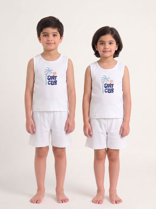 Kids' Surf Club Co-ord Set - Pristine White - front view
