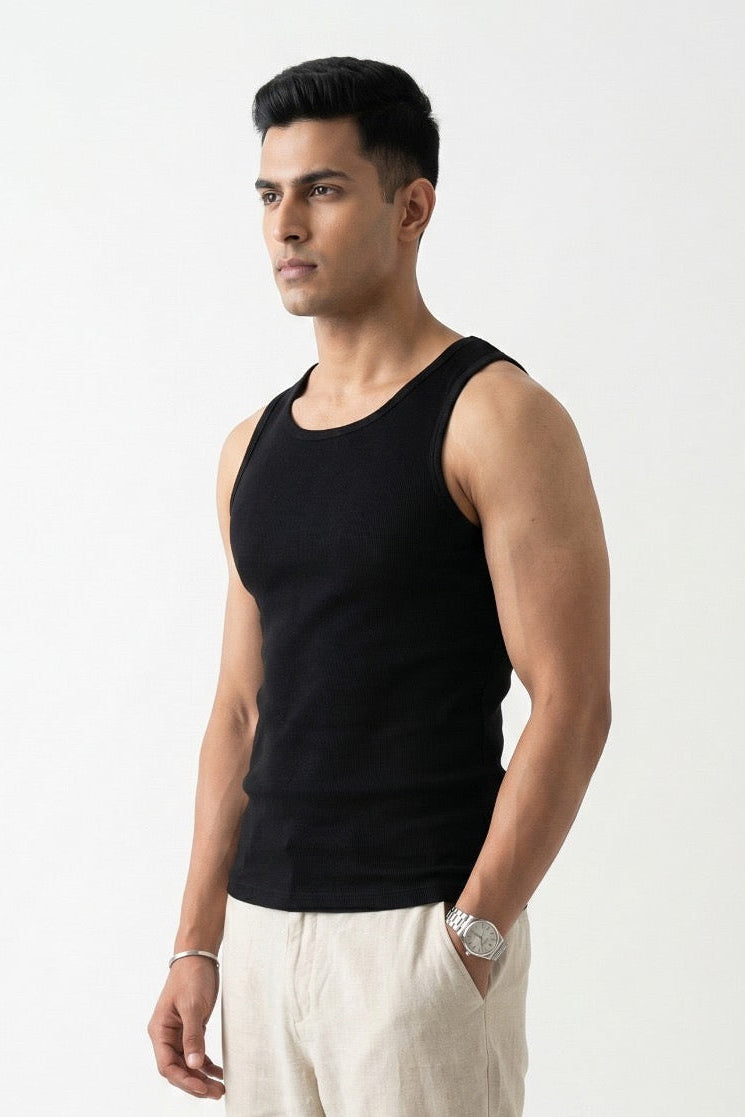 Men's Ribbed Tank Top- Black