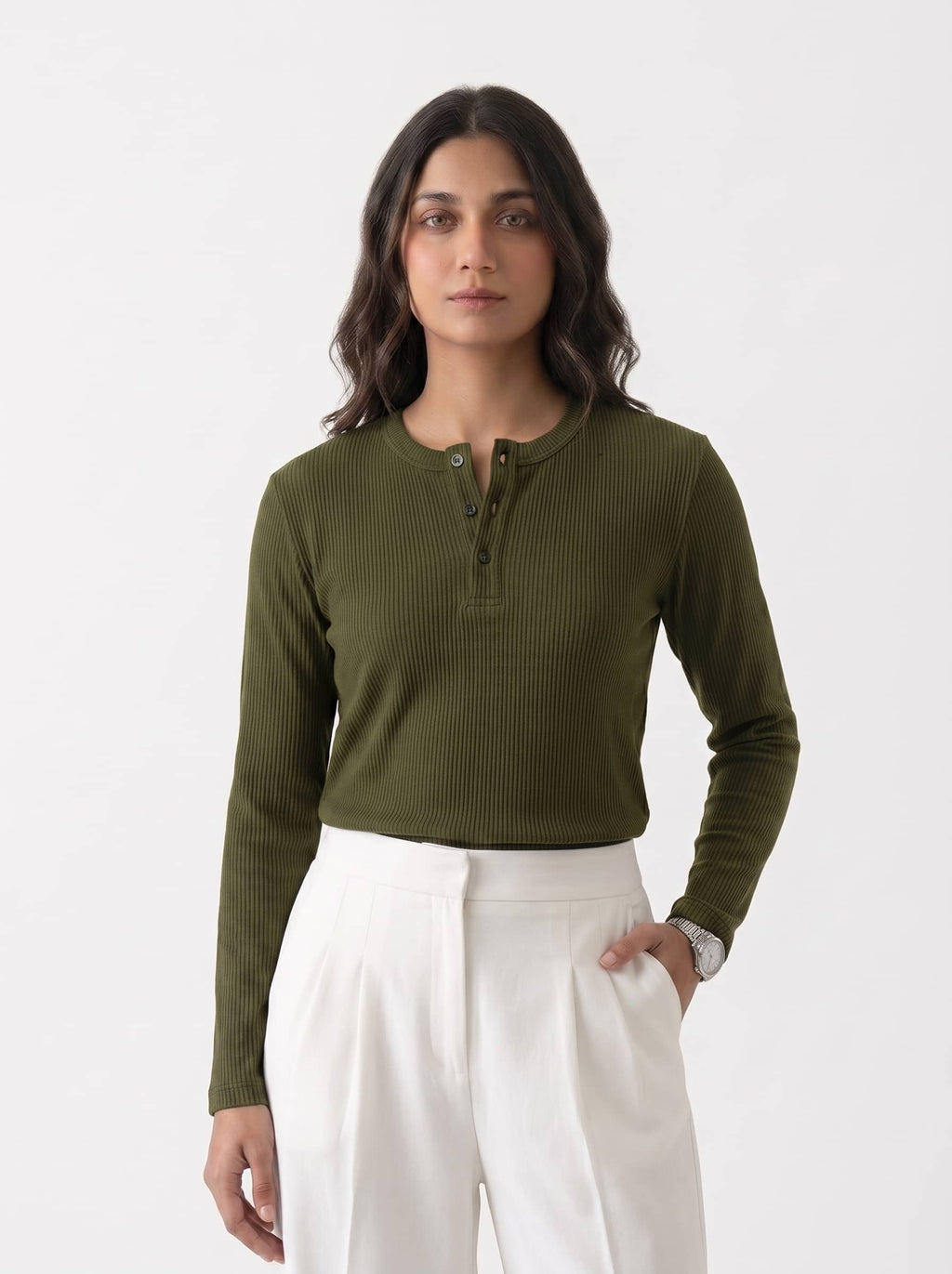 Women's Long Sleeve Ribbed Henley - Chieve