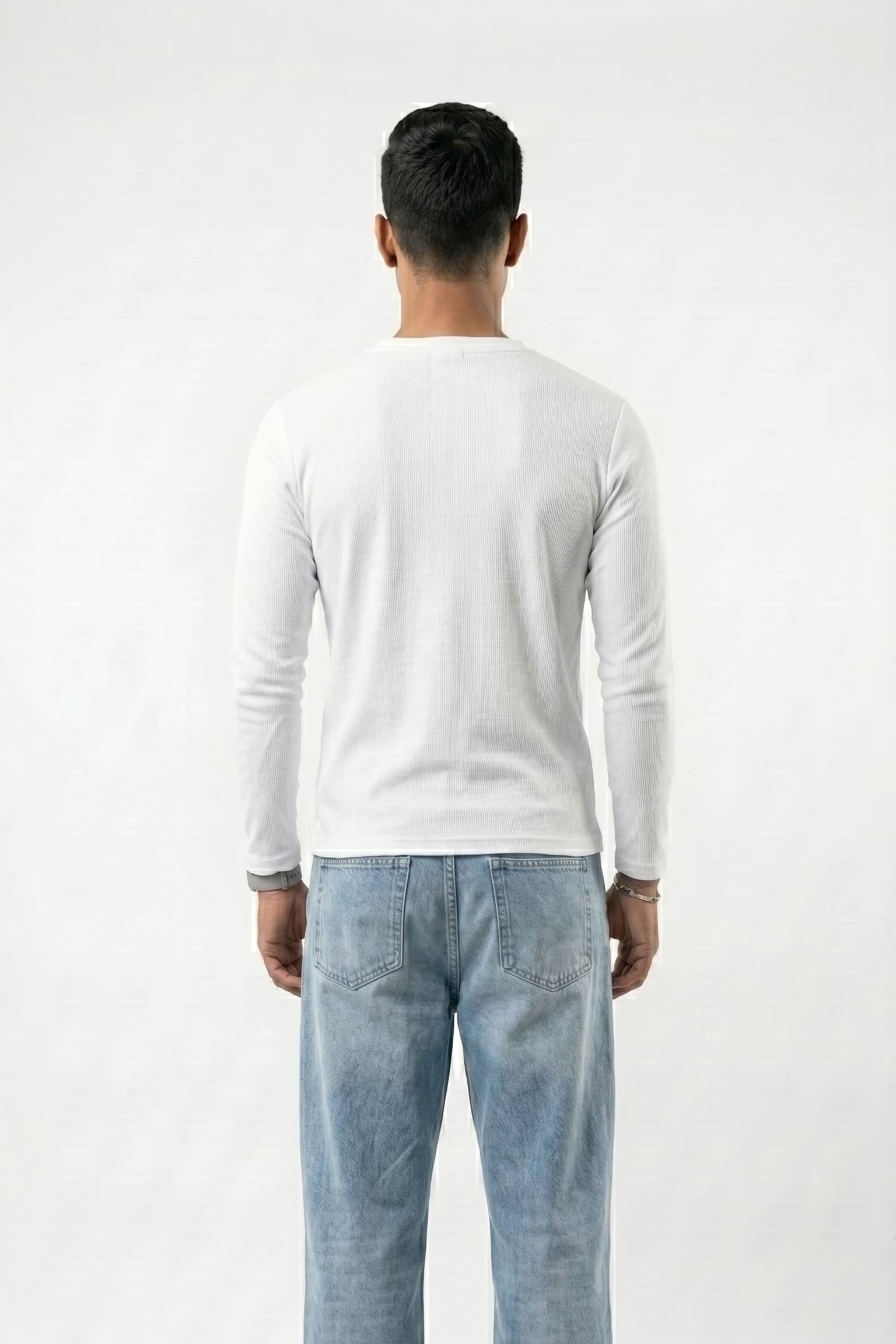 Long Sleeve Ribbed Henley - White