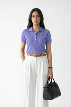 Women's Fine Knit Polo Shirt-Deep periwinkle