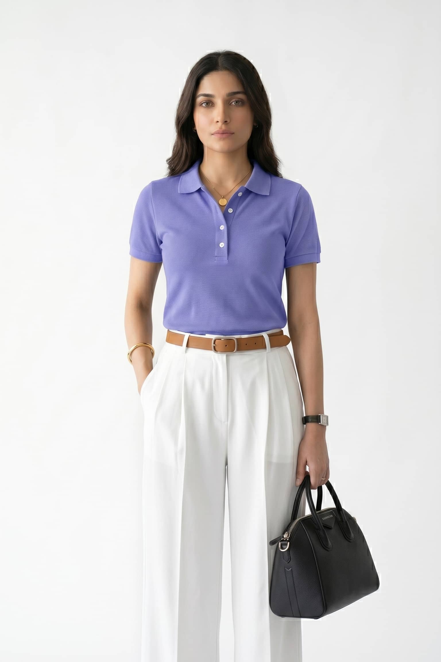 Women's Fine Knit Polo Shirt-Deep periwinkle