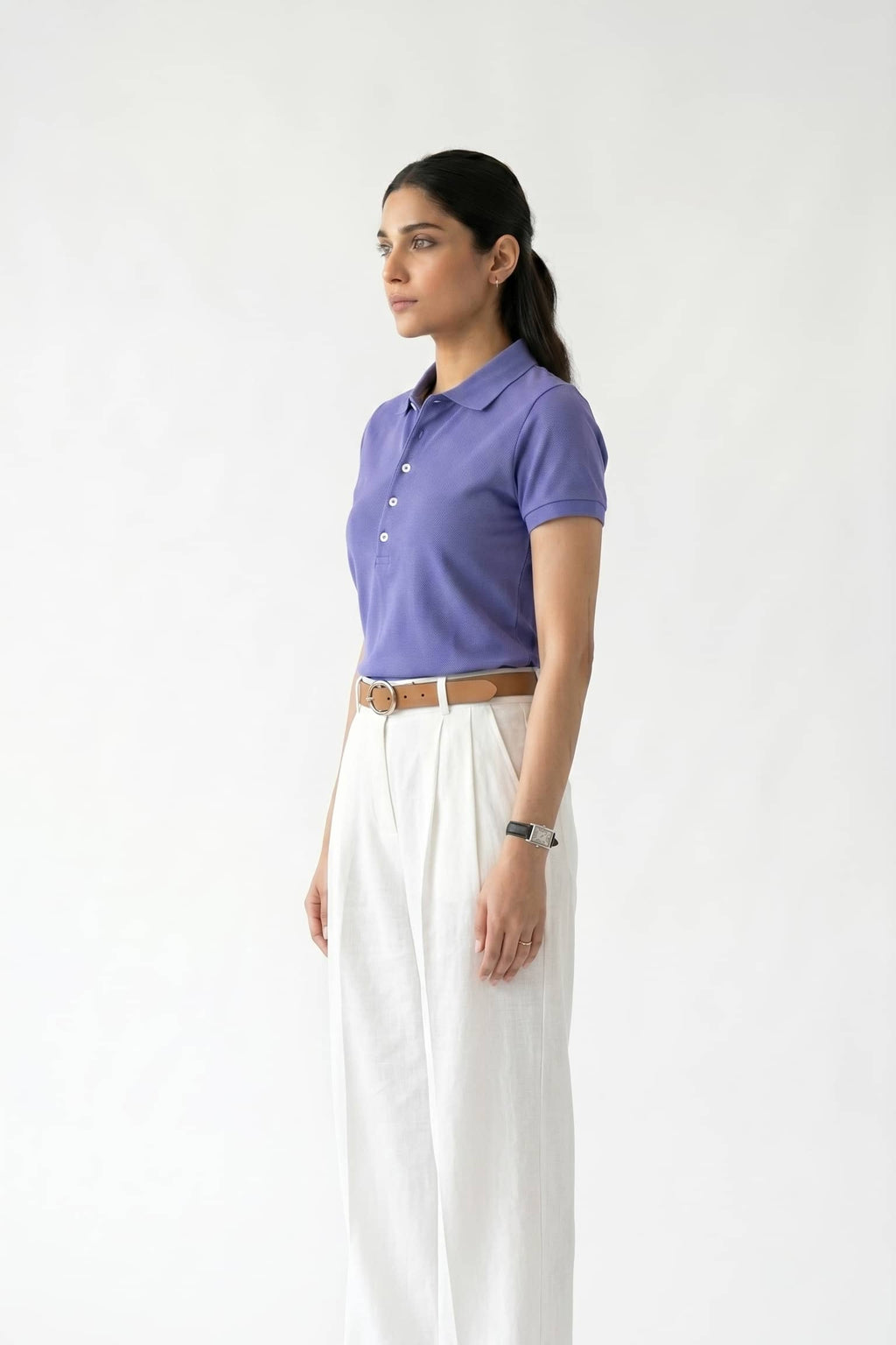 Women's Fine Knit Polo Shirt-Deep periwinkle