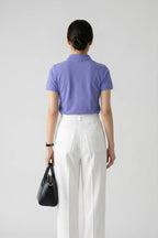 Women's Fine Knit Polo Shirt-Deep periwinkle