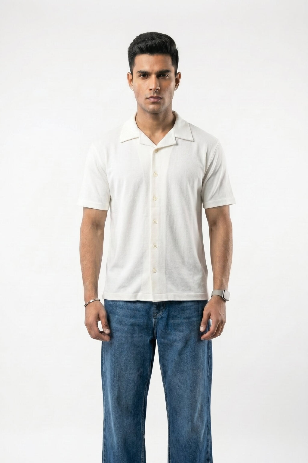 Men's Cuban Collar Shirt | Pearl White