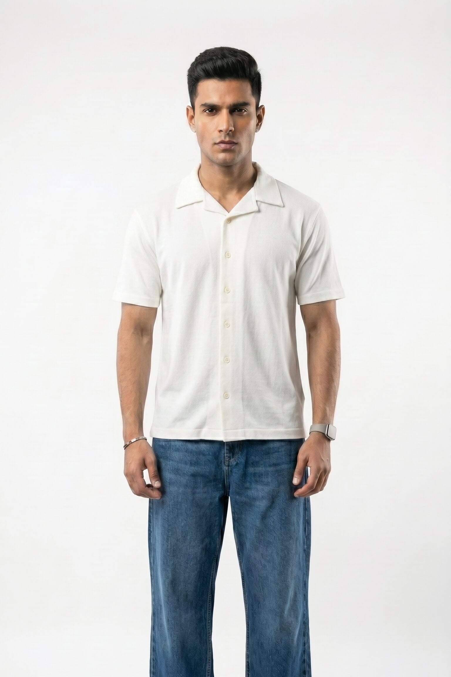 Men's Cuban Collar Shirt | Pearl White