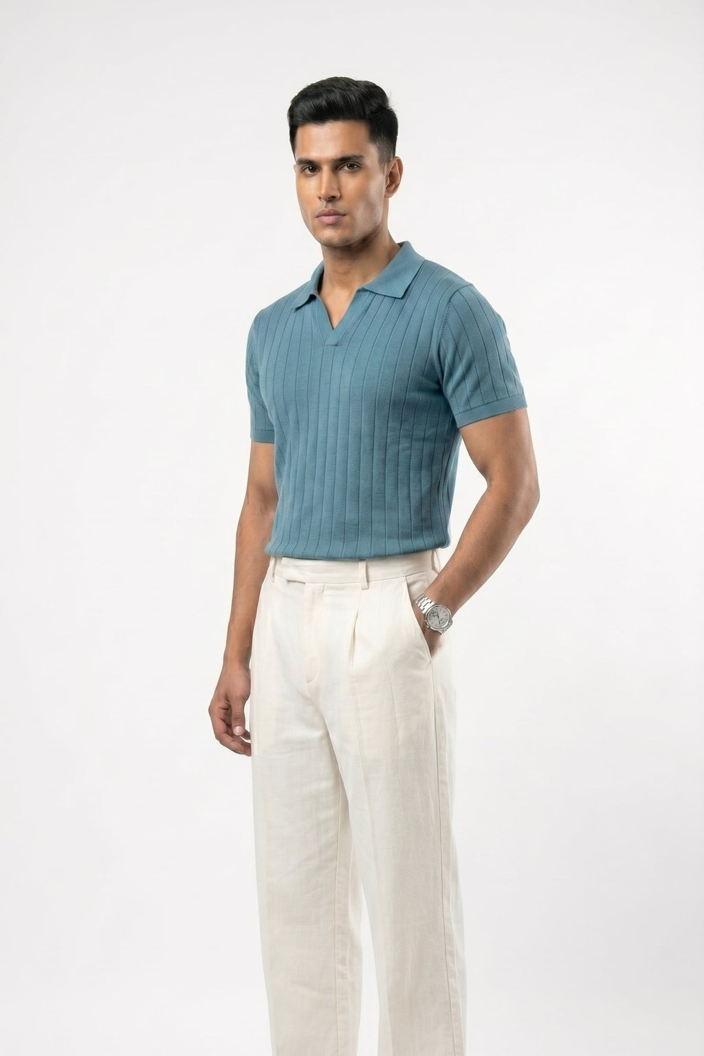Men's Drop-needle polo-Stone Blue