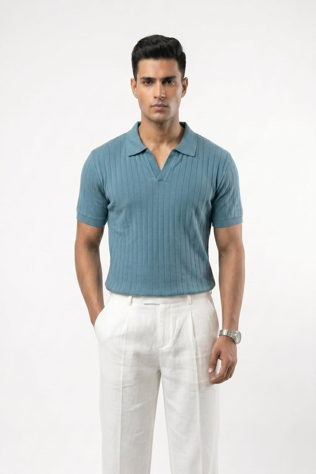 Men's Drop-needle polo-Stone Blue