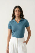 Women's Drop-needle polo-Stone Blue