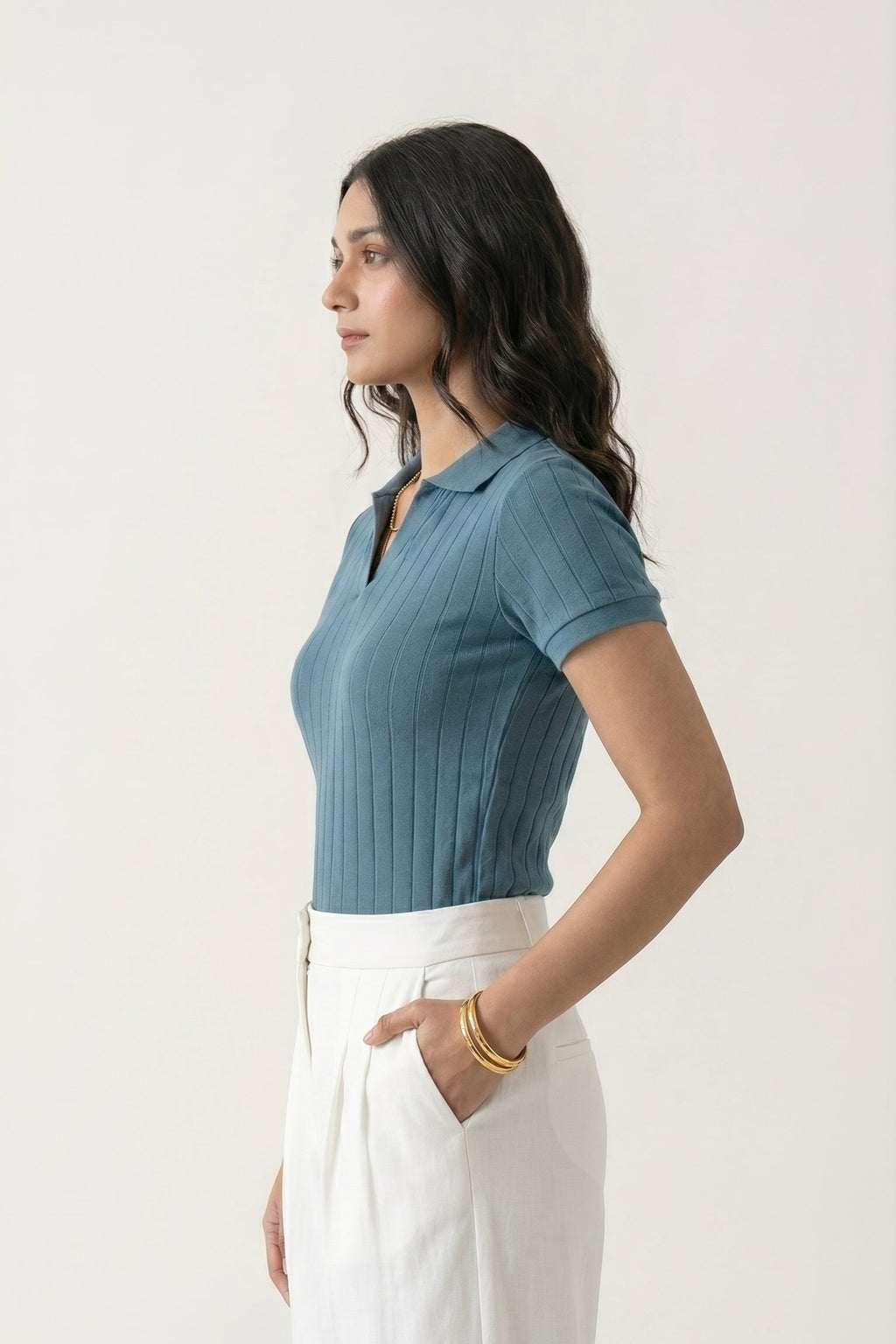 Women's Drop-needle polo-Stone Blue