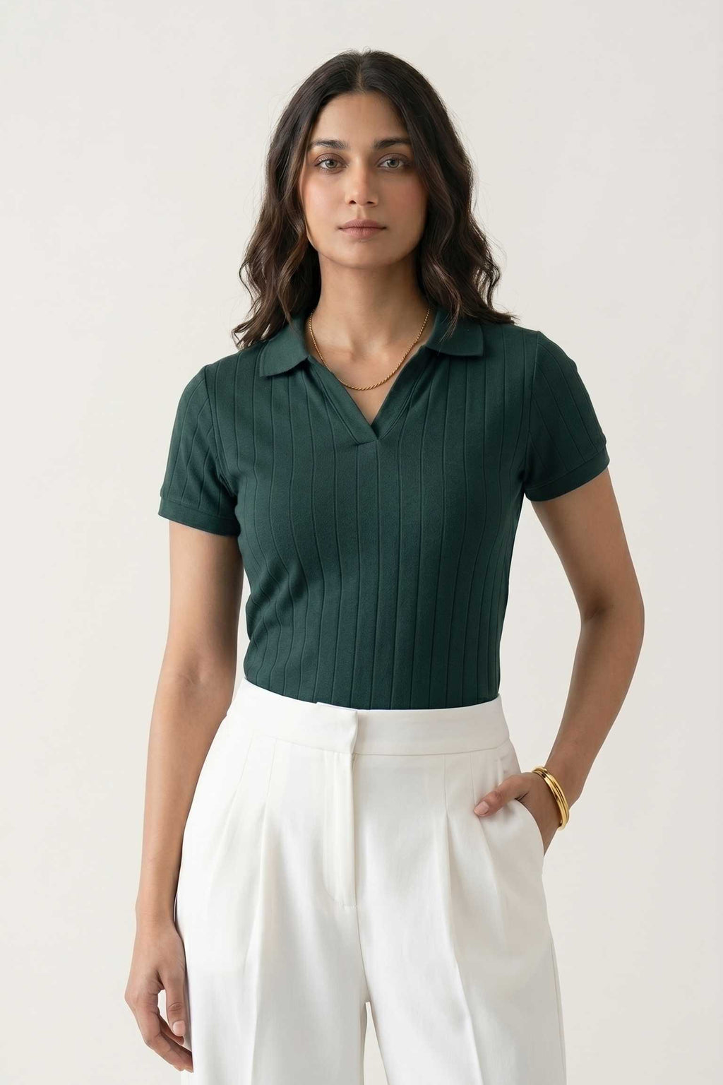 Women's Drop-needle polo-Pine Green