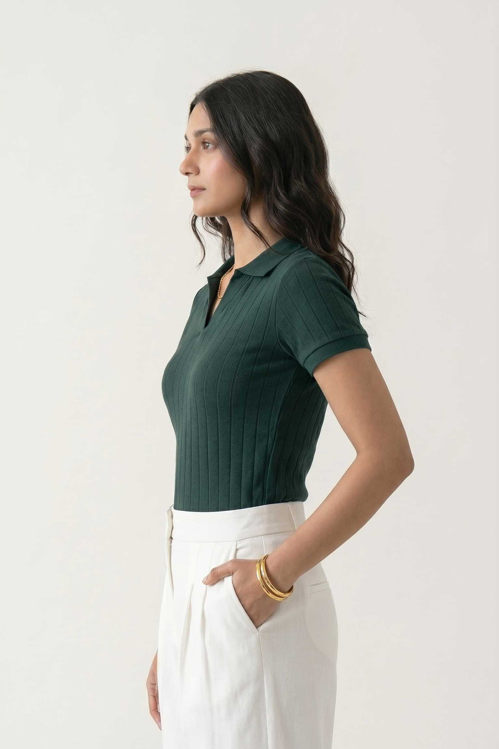 Women's Drop-needle polo-Pine Green