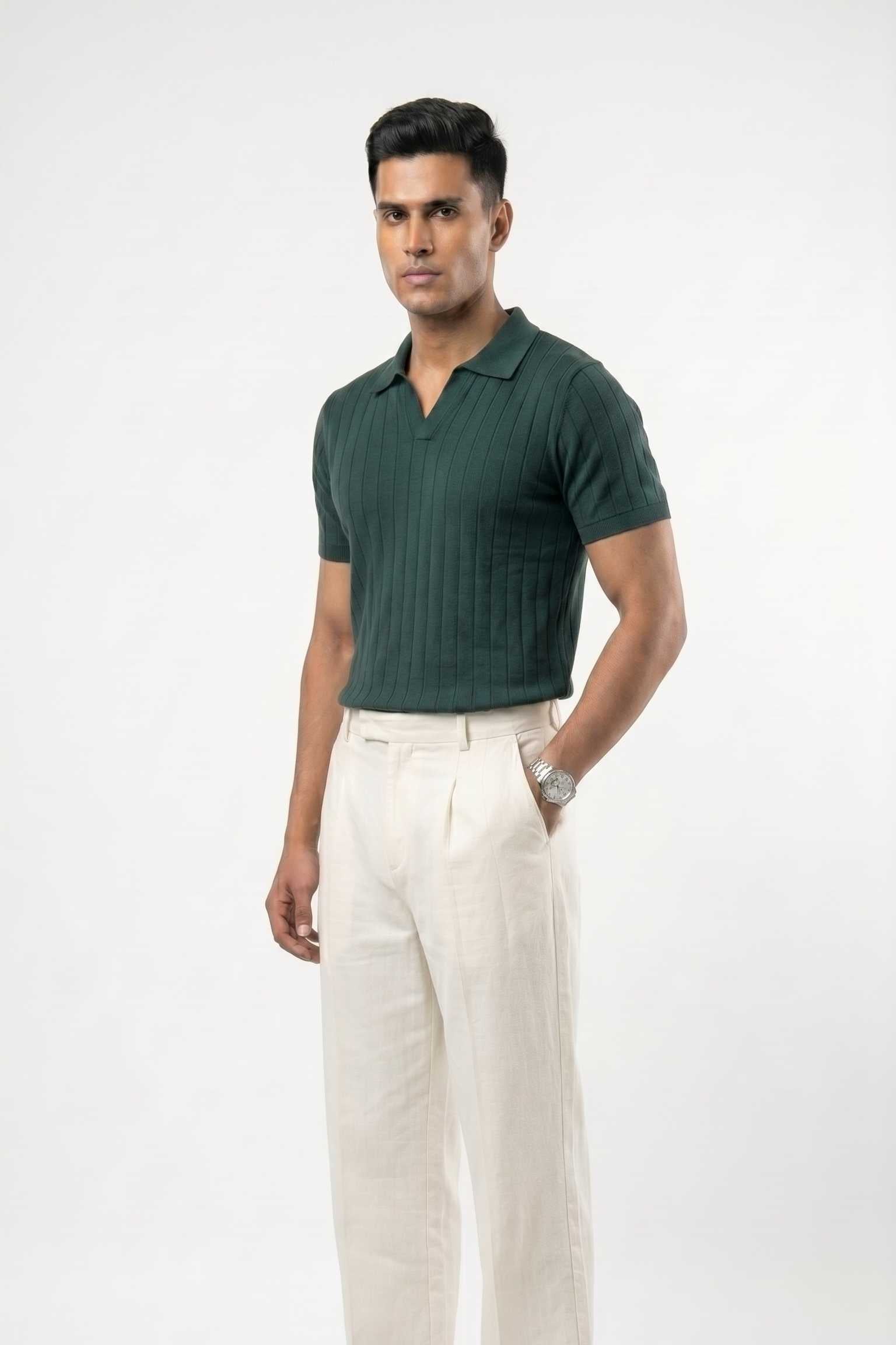 Men's Drop-needle polo-Pine Green