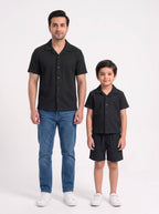 Father and son wearing matching Black Family Cuban Bundle