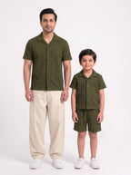Father and son wearing matching Dusty Olive Family Cuban Bundle