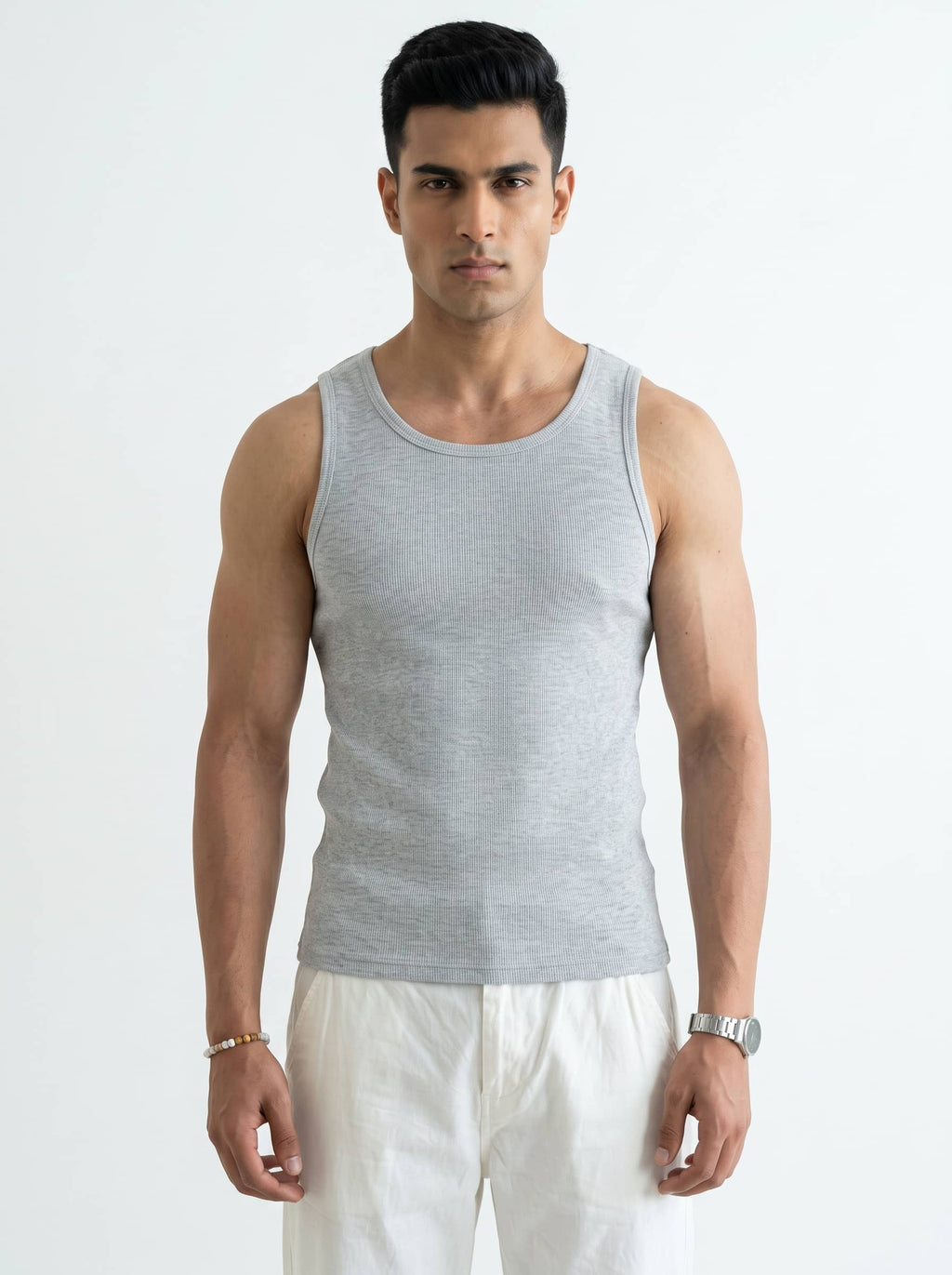 Men's Fitted Ribbed Tank Top - Heather Grey