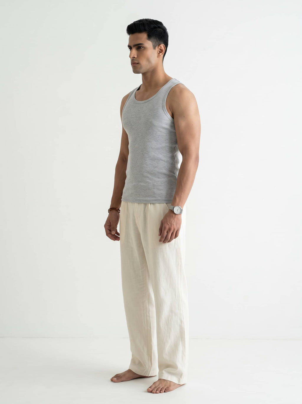 Men's Fitted Ribbed Tank Top - Heather Grey - back view