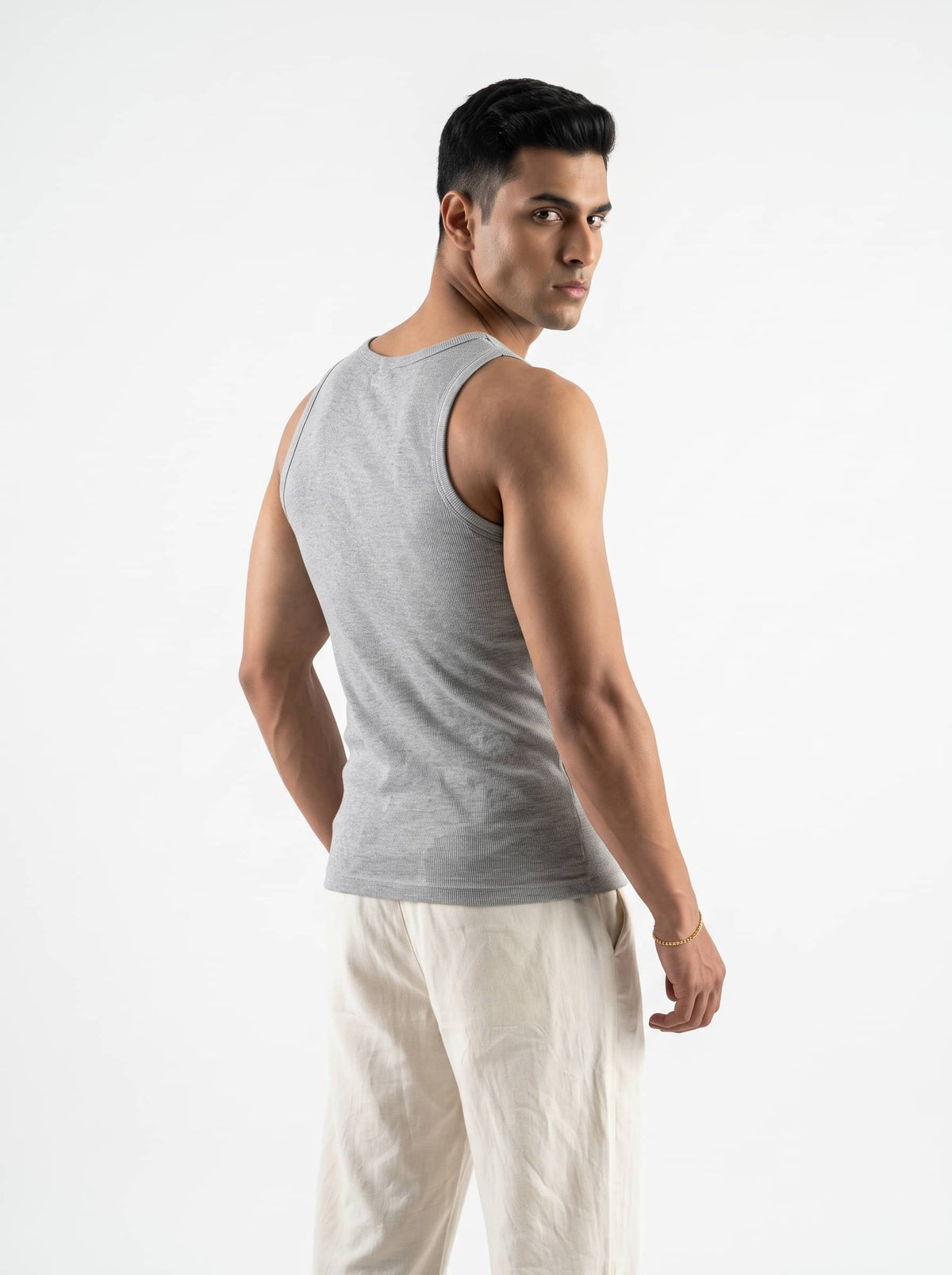 Men's Fitted Ribbed Tank Top - Heather Grey - styled view
