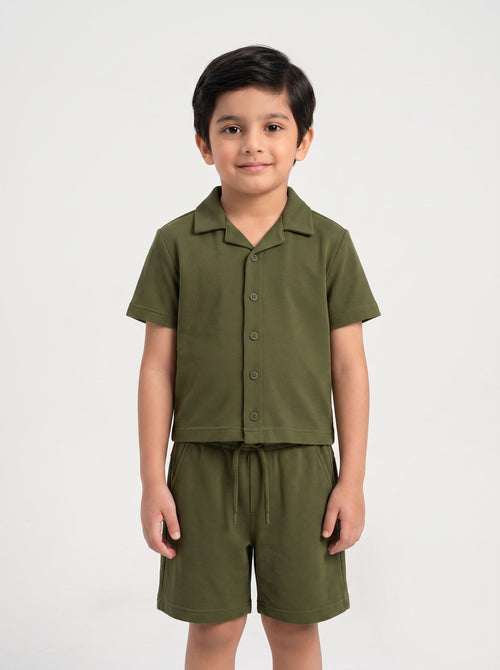 Kids' Cuban Co-ord Set - Olive Green