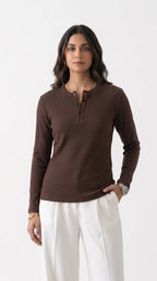 Women's Long Sleeve Ribbed Henley - Hazel