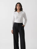Women's Long Sleeve Ribbed Henley - White