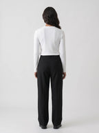Women's Long Sleeve Ribbed Henley - White