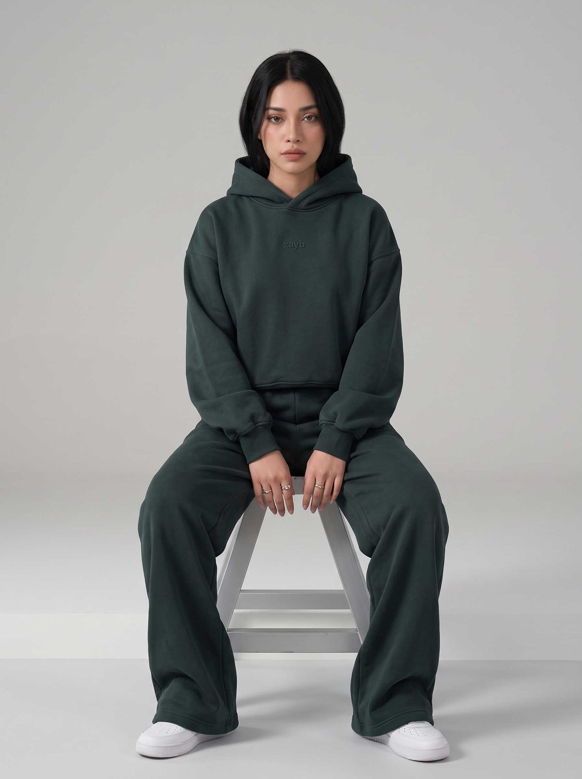 Women's HD Print Hoodie in Dark Green - Zayb