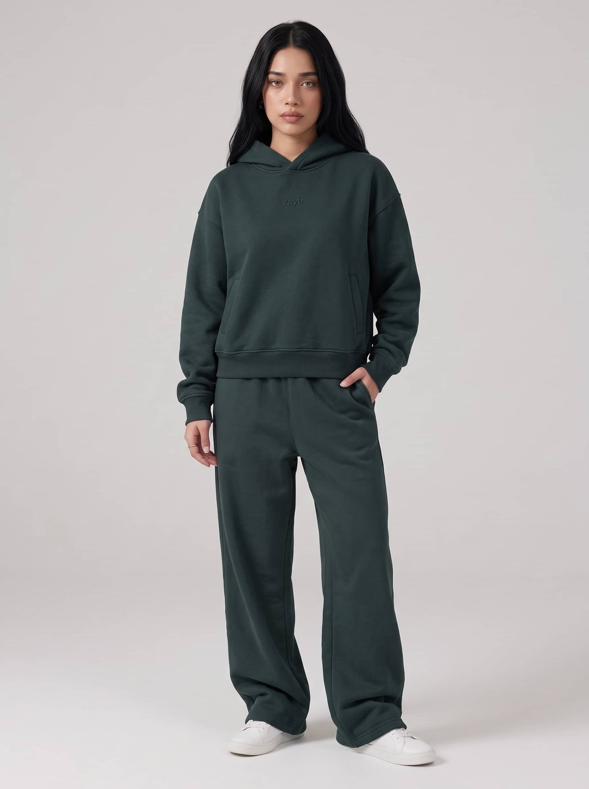 Women's HD Print Hoodie in Dark Green - Zayb