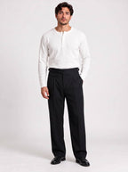 Long Sleeve Ribbed Henley - White