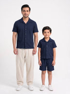 Father and son wearing matching Navy Family Cuban Bundle