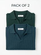 Men's Drop Needle Polos — Pack of 2 (Pine Green, Nordic Blue)