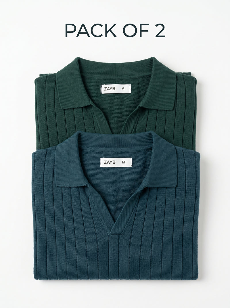 Men's Drop Needle Polos — Pack of 2 (Pine Green, Nordic Blue)