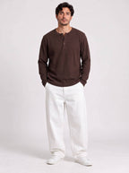 Long Sleeve Ribbed Henley - Hazel