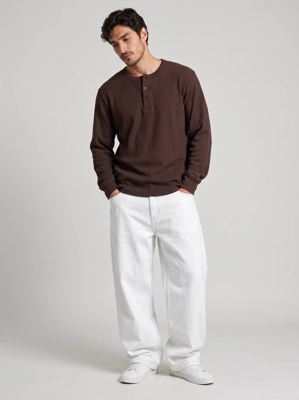 Long Sleeve Ribbed Henley - Hazel