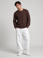 Long Sleeve Ribbed Henley - Hazel