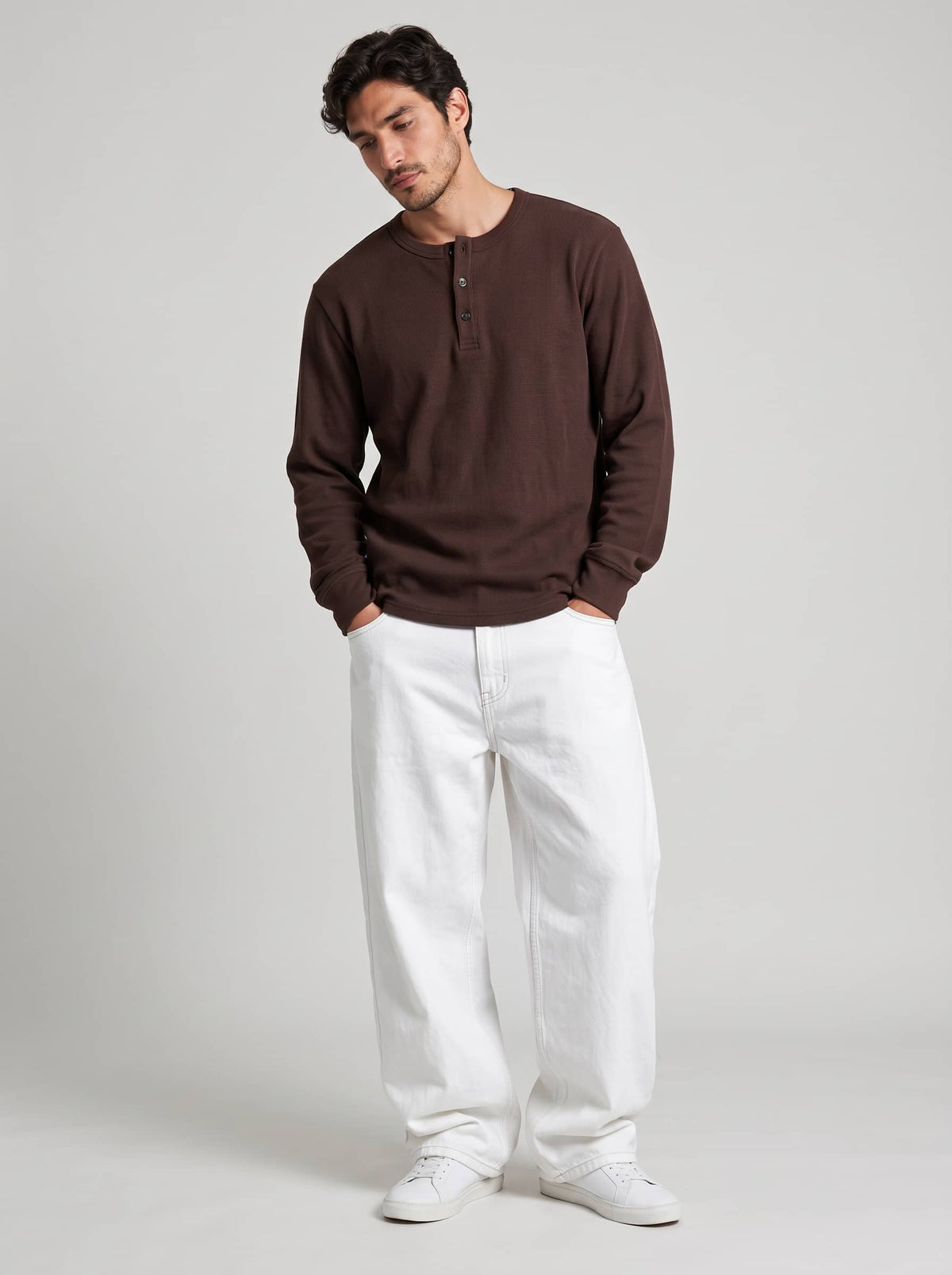 Long Sleeve Ribbed Henley - Hazel
