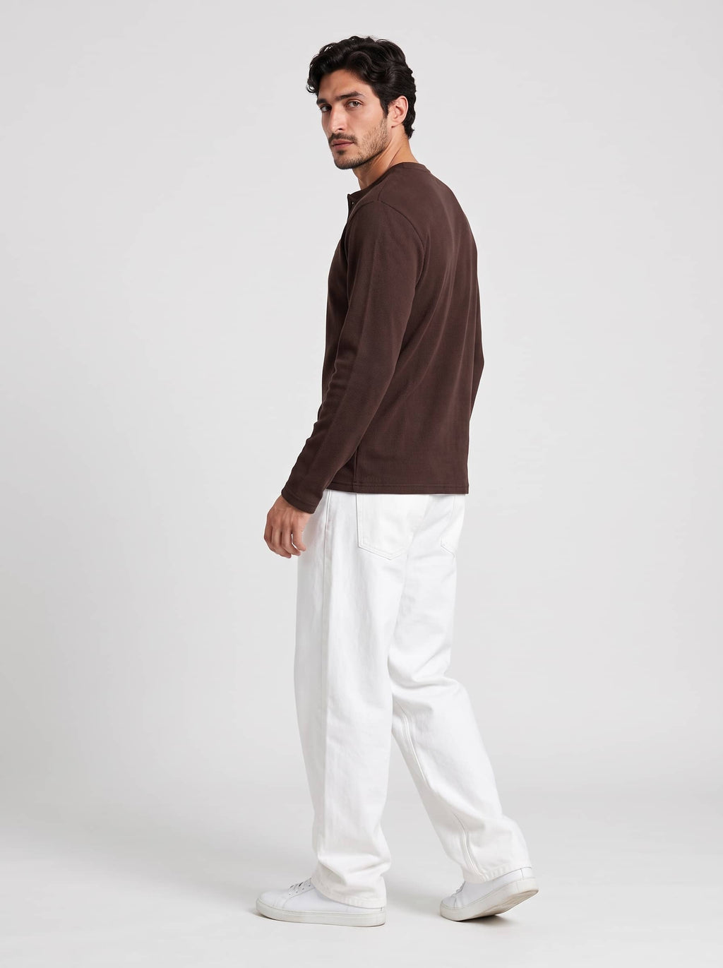 Long Sleeve Ribbed Henley - Hazel