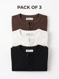 Long Sleeve Ribbed Henley — Pack of 3