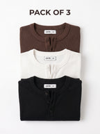 Long Sleeve Ribbed Henley — Pack of 3