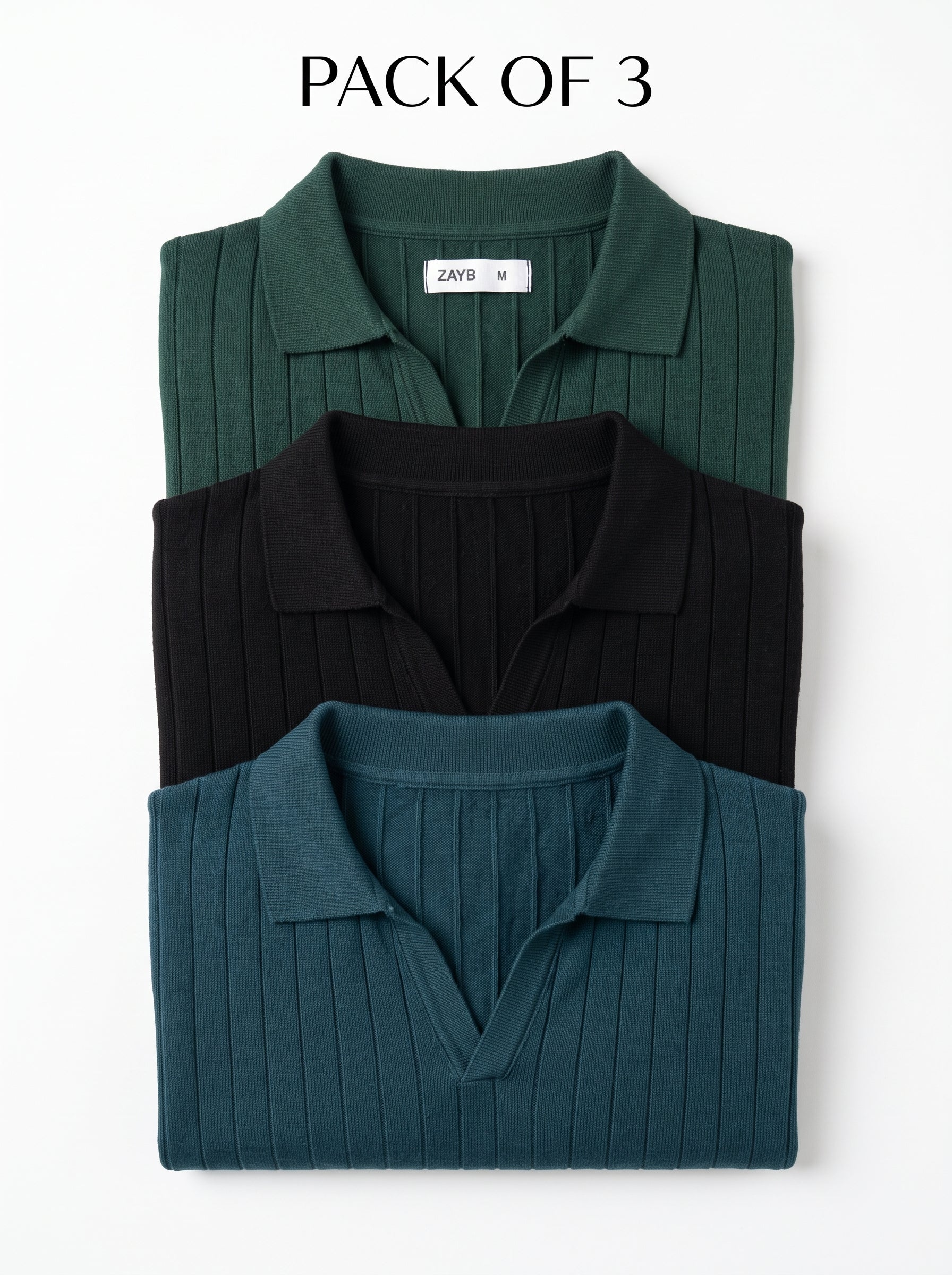 Drop Needle Polos Pack of 3 in Nordic Blue, Black and Pine Green