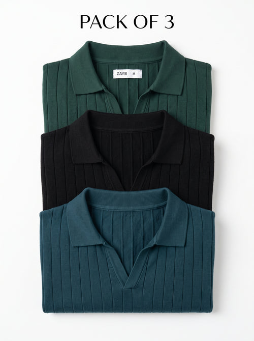 Drop Needle Polos Pack of 3 in Nordic Blue, Black and Pine Green
