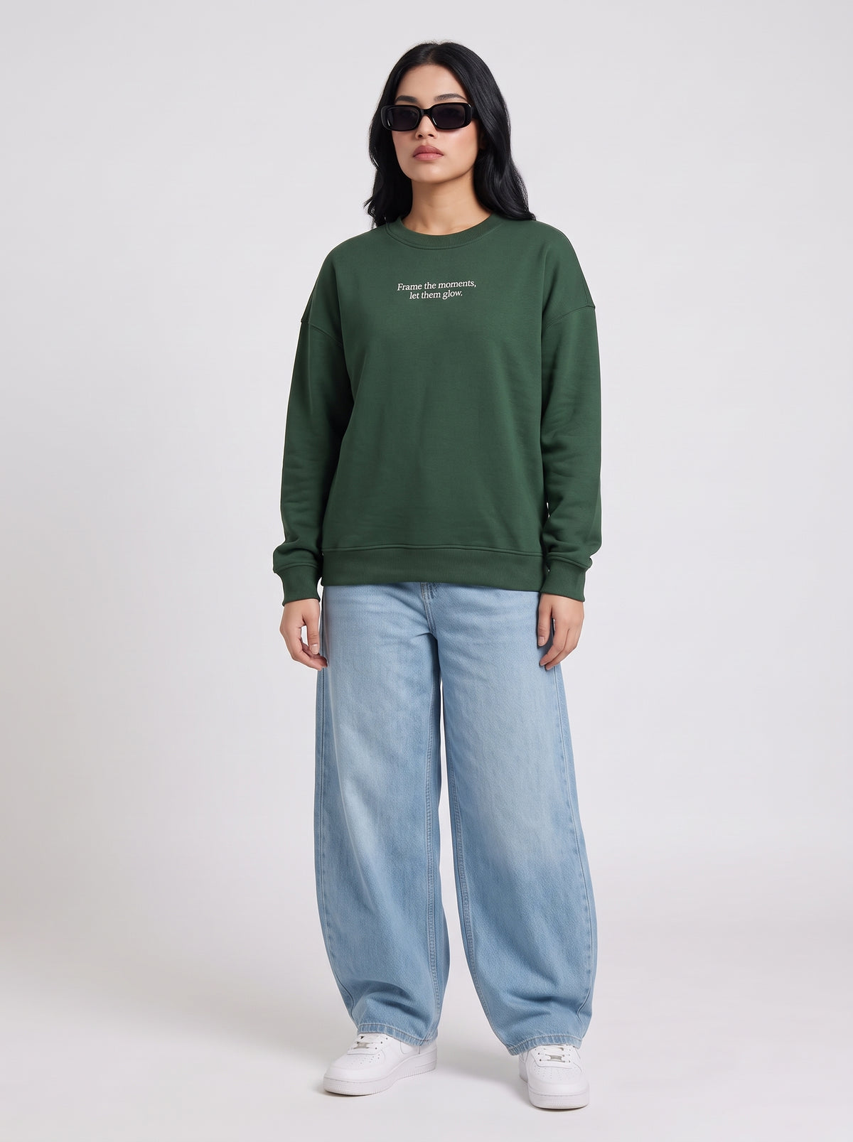 Women's Baggy Green Graphic Sweatshirt