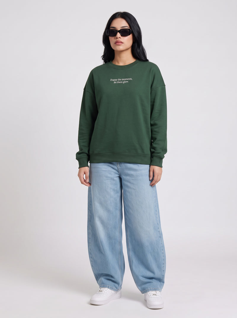 Women's Baggy Green Graphic Sweatshirt