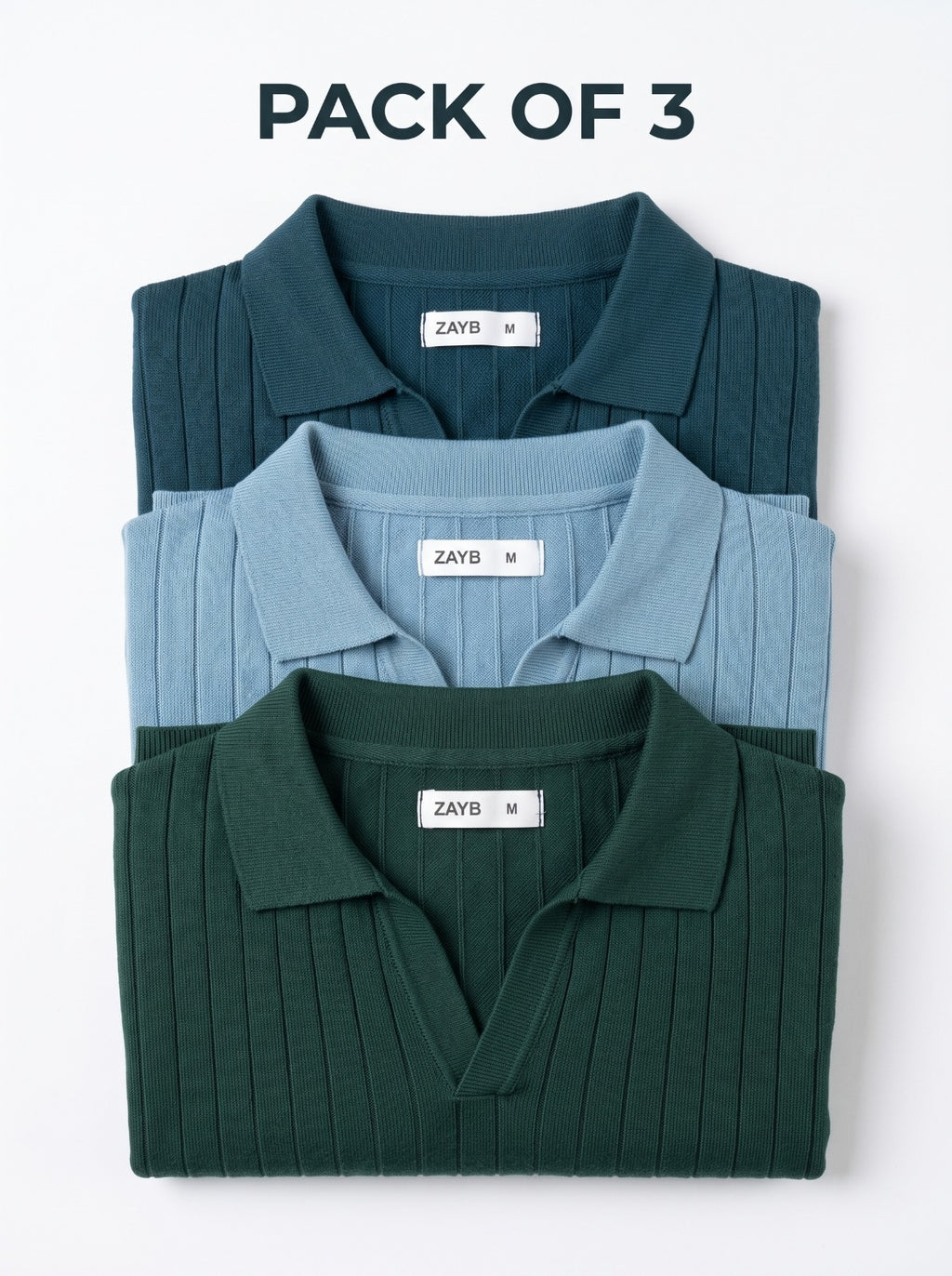 Men's Drop Needle Polos Pack of 3 in Pine Green, Nordic Blue and Stone Blue