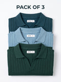 Men's Drop Needle Polos Pack of 3 in Pine Green, Nordic Blue and Stone Blue