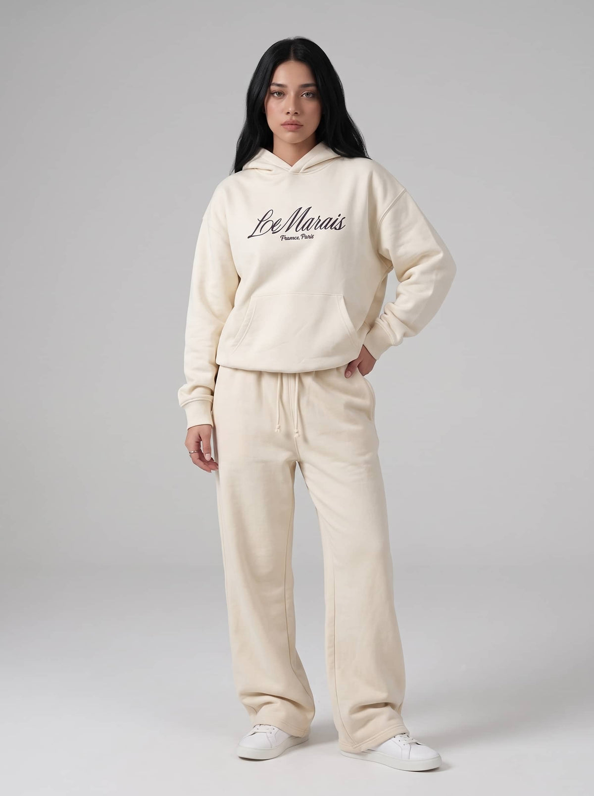 Women's Le Marais Paris Hoodie and Trouser in Cream - Zayb