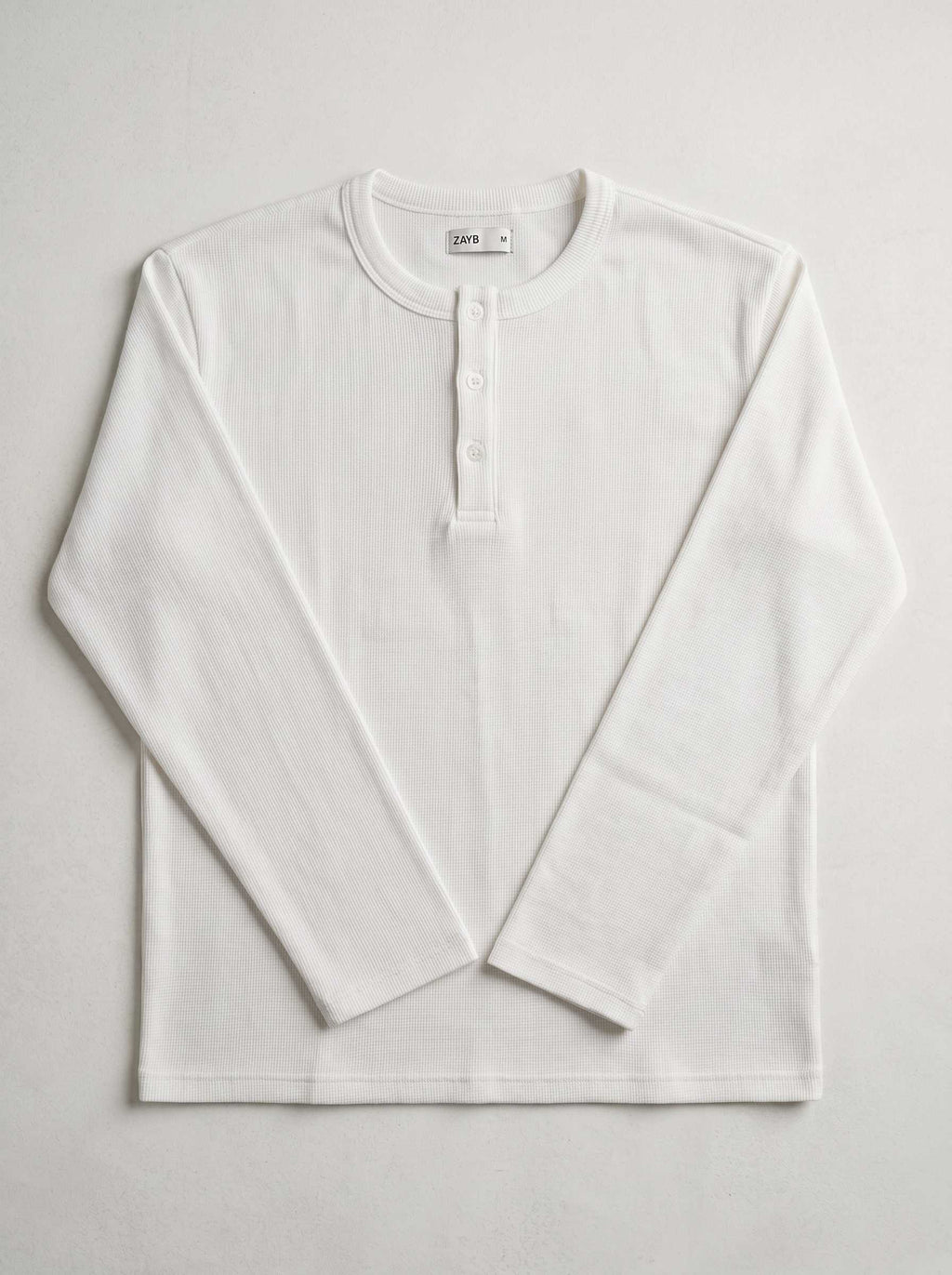 Long Sleeve Ribbed Henley - White