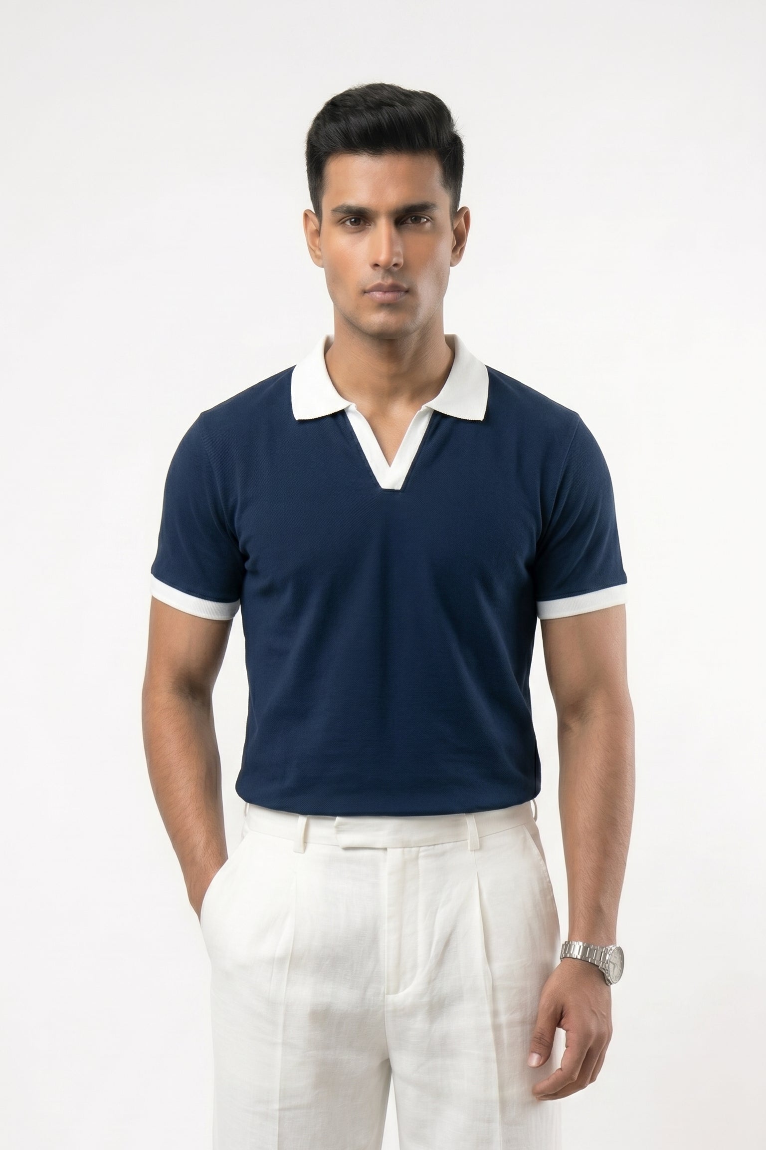 Men's Contrast Polo - Navy
