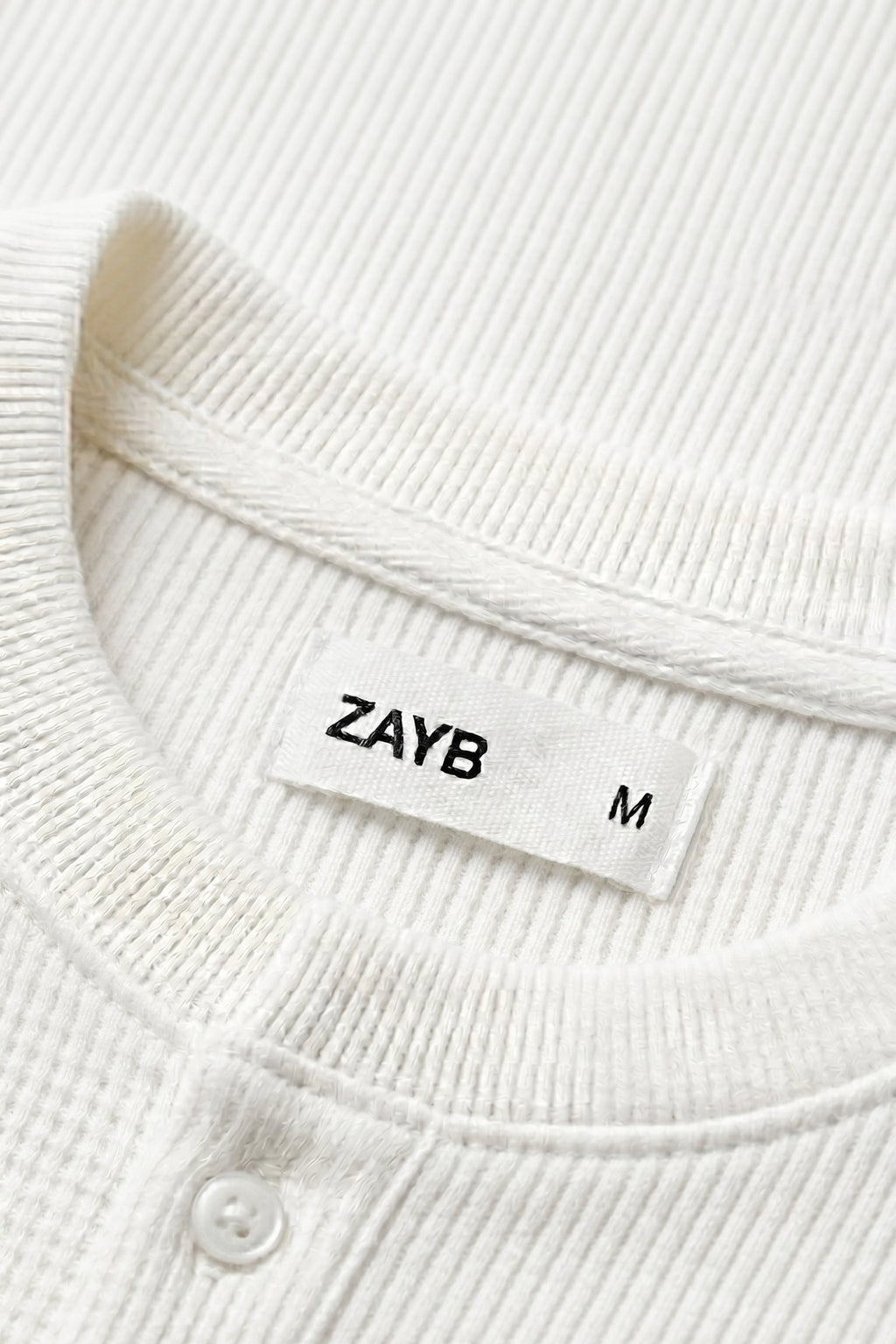 Long Sleeve Ribbed Henley-White