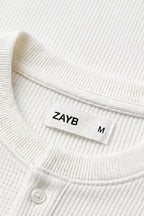 Long Sleeve Ribbed Henley-White